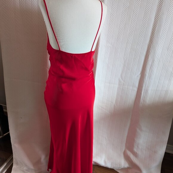 Zara red satin effect spaghetti strap midi slip dress slit buttons Size Medium - Picture 4 of 12
